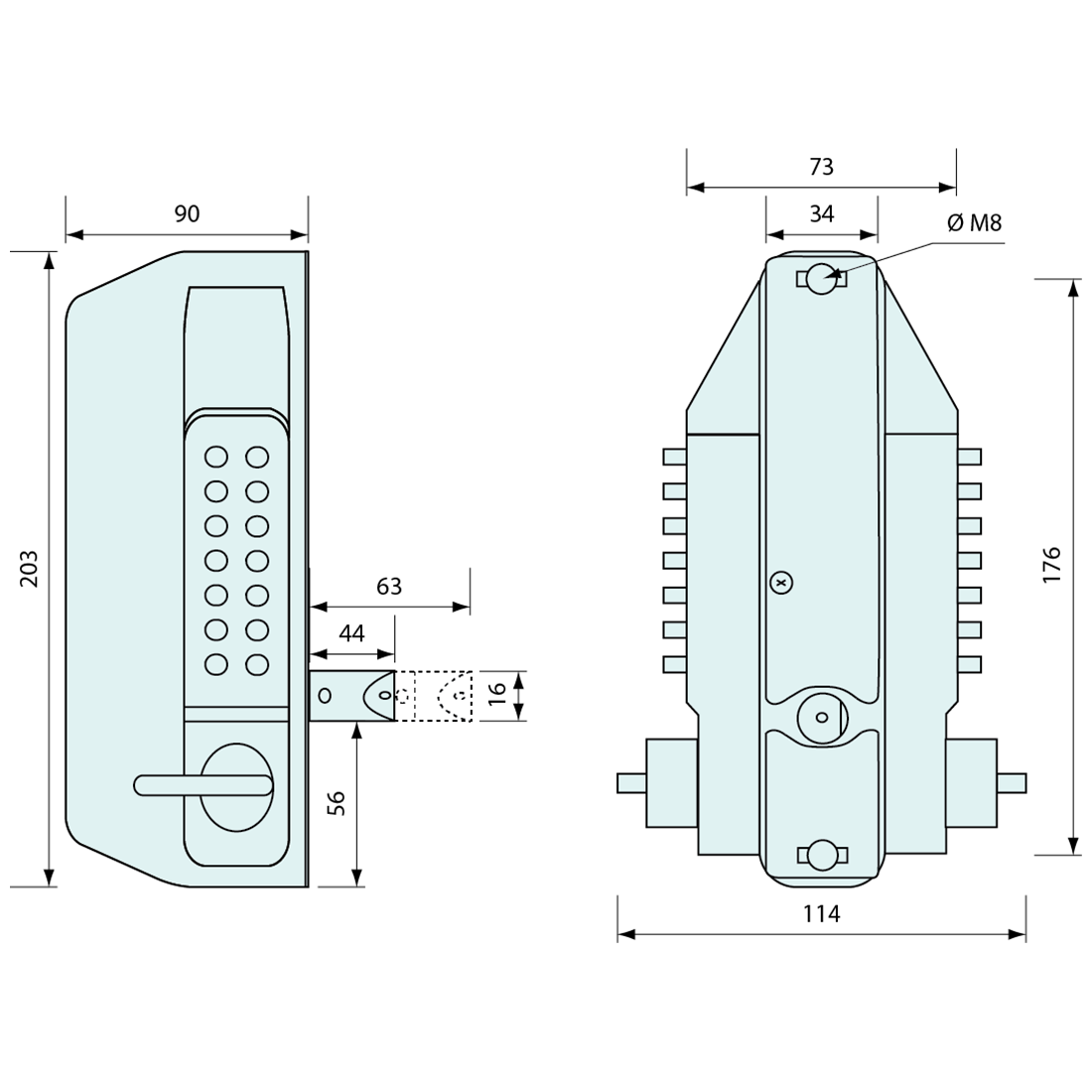 Digital Gate Lock Double Keypad 203mm